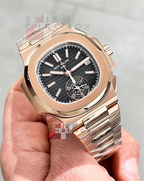 patek philippe nautilus chronograph rose gold black dial watch 5980|patek philippe nautilus.